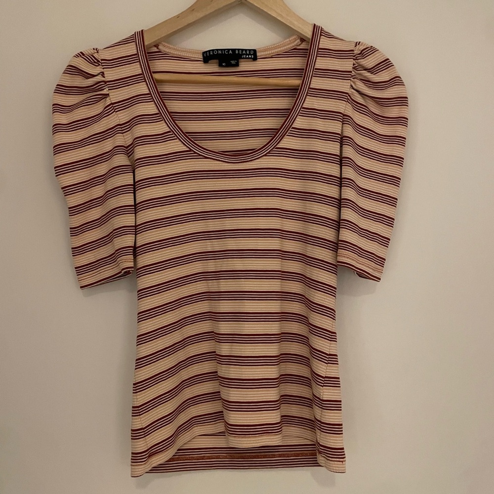 Veronica Beard Burgundy and Cream Striped Top